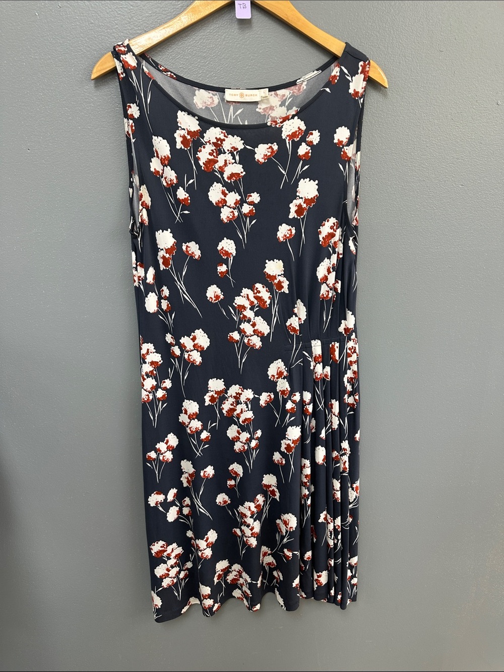 Tory Burch Navy Midi Dress with White and Rust Floral Print